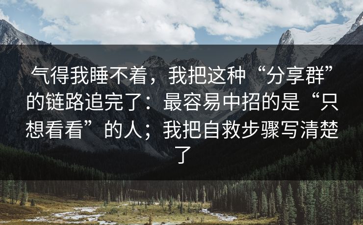 气得我睡不着，我把这种“分享群”的链路追完了：最容易中招的是“只想看看”的人；我把自救步骤写清楚了