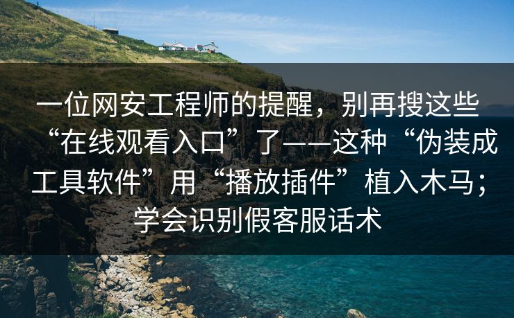 一位网安工程师的提醒，别再搜这些“在线观看入口”了——这种“伪装成工具软件”用“播放插件”植入木马；学会识别假客服话术