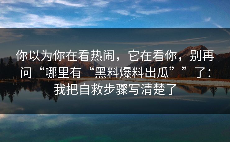 你以为你在看热闹，它在看你，别再问“哪里有“黑料爆料出瓜””了：我把自救步骤写清楚了