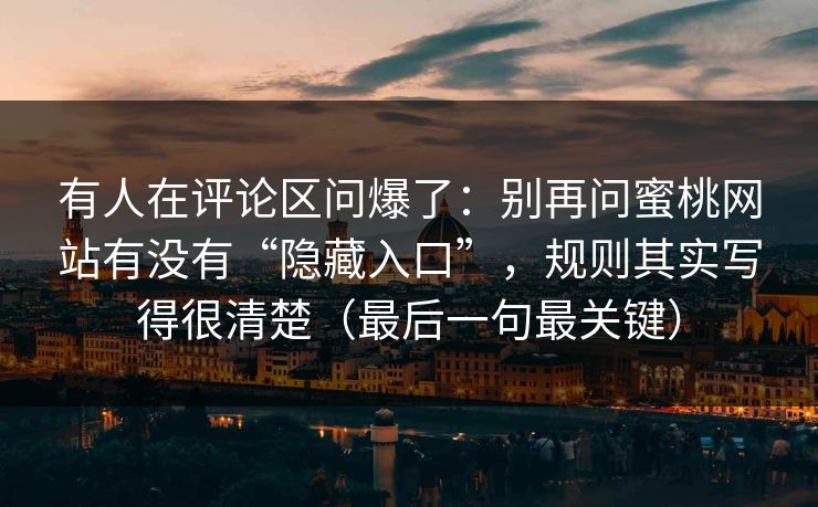 有人在评论区问爆了:别再问蜜桃网站有没有“隐藏入口”,规则其实写得很清楚(最后一句最关键) 有人在评论区问爆了:别再问蜜桃网站有没有“隐藏入口”,规则其实写得很清楚(最后一句最关键)