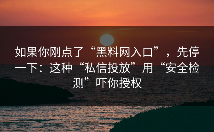 如果你刚点了“黑料网入口”，先停一下：这种“私信投放”用“安全检测”吓你授权