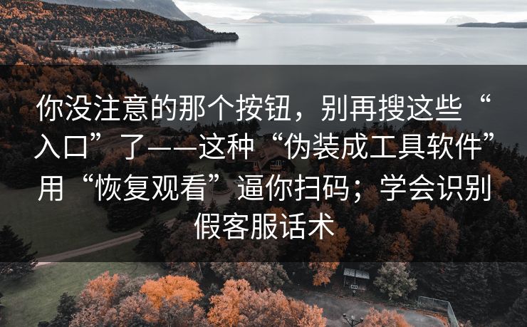 你没注意的那个按钮,别再搜这些“入口”了——这种“伪装成工具软件”用“恢复观看”逼你扫码;学会识别假客服话术 你没注意的那个按钮,别再搜这些“入口”了——这种“伪装成工具软件”用“恢复观看”逼你扫码;学会识别假客服话术