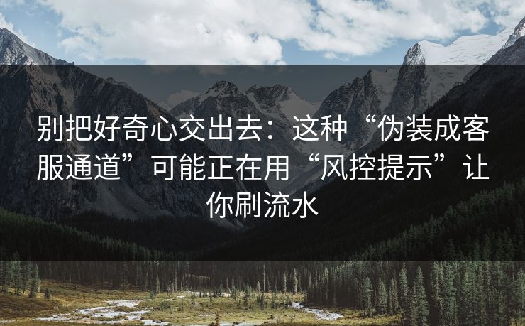 别把好奇心交出去:这种“伪装成客服通道”可能正在用“风控提示”让你刷流水 别把好奇心交出去:这种“伪装成客服通道”可能正在用“风控提示”让你刷流水